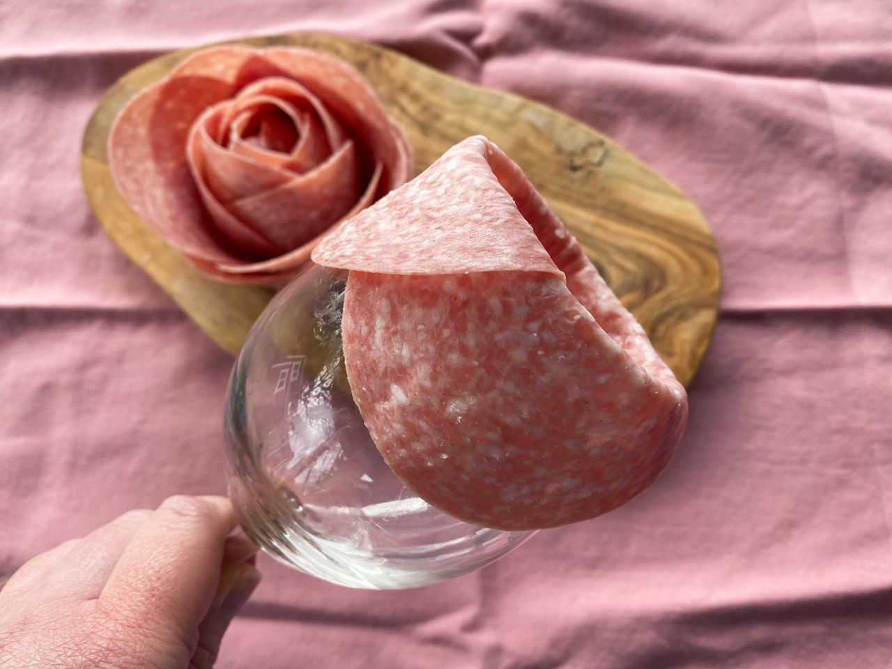 Make a Cute Little Salami Rose With a Wine Glass